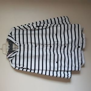 RACHEL Rachel Roy White and Black Striped Hooded Rain Jacket
